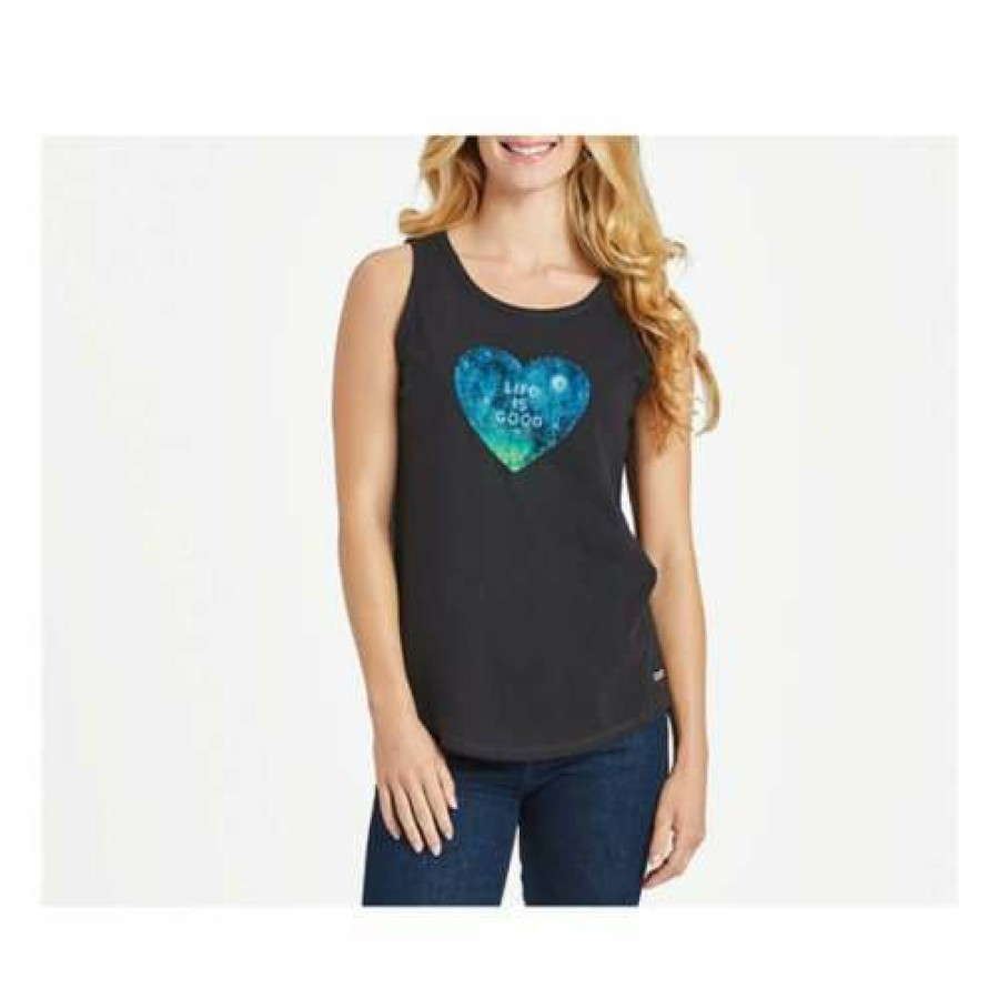 Clothing * | Wholesale Tanks Women'S Life Is Good Heavenly Heart Sleeveless Tank Top Jet Black