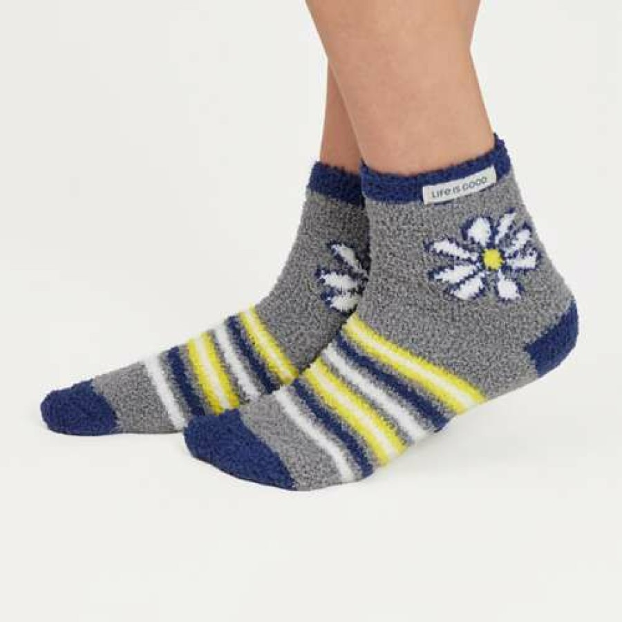 Clothing * | Cheapest Women'S Life Is Good Daisy Snuggle Crew Socks Slate Grey