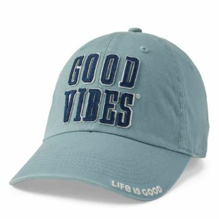 Accessories * | Best Pirce Hats & Caps Women'S Life Is Good Good Vibes Athletic Adjustable Hat SmoOnline Blue