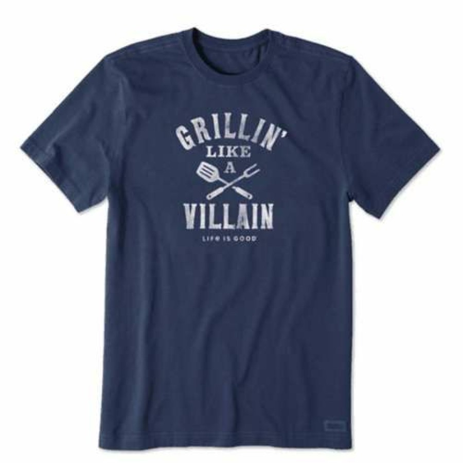 Clothing * | Best Pirce Shirts Men'S Life Is Good Grillin Like A Villian Crusher T-Shirt Darkest Blue