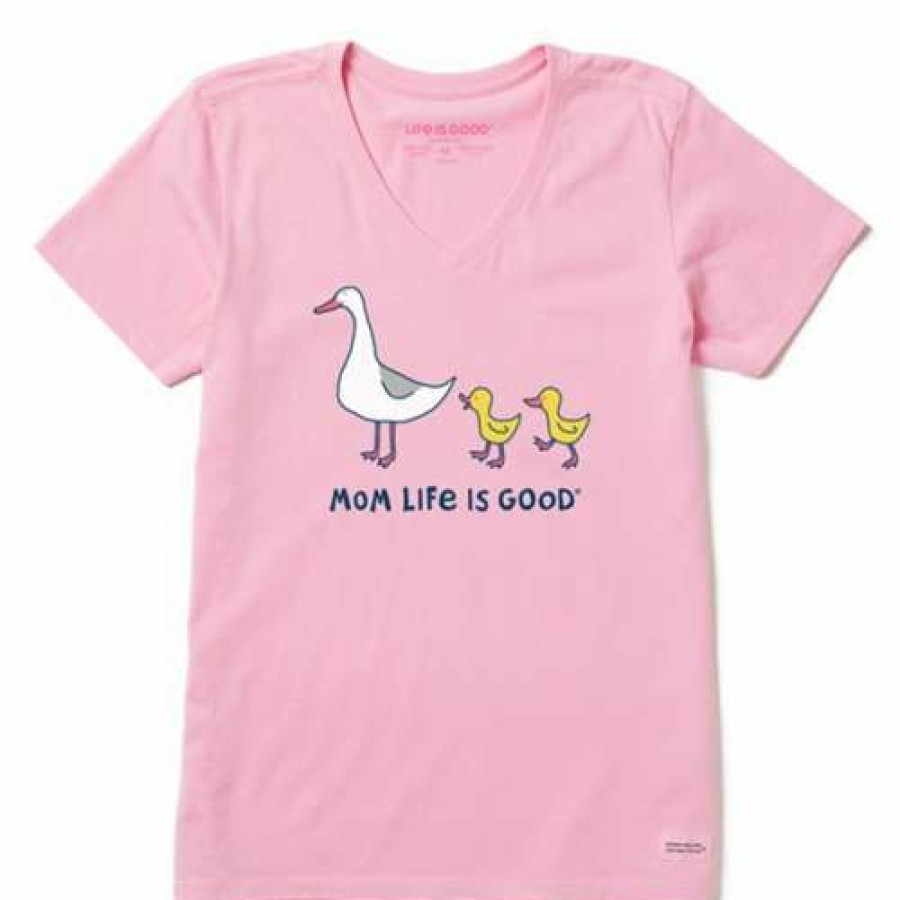 Clothing * | Coupon Shirts Women'S Life Is Good Mom Life Is Good Crusher V-Neck Tee Happy Pink