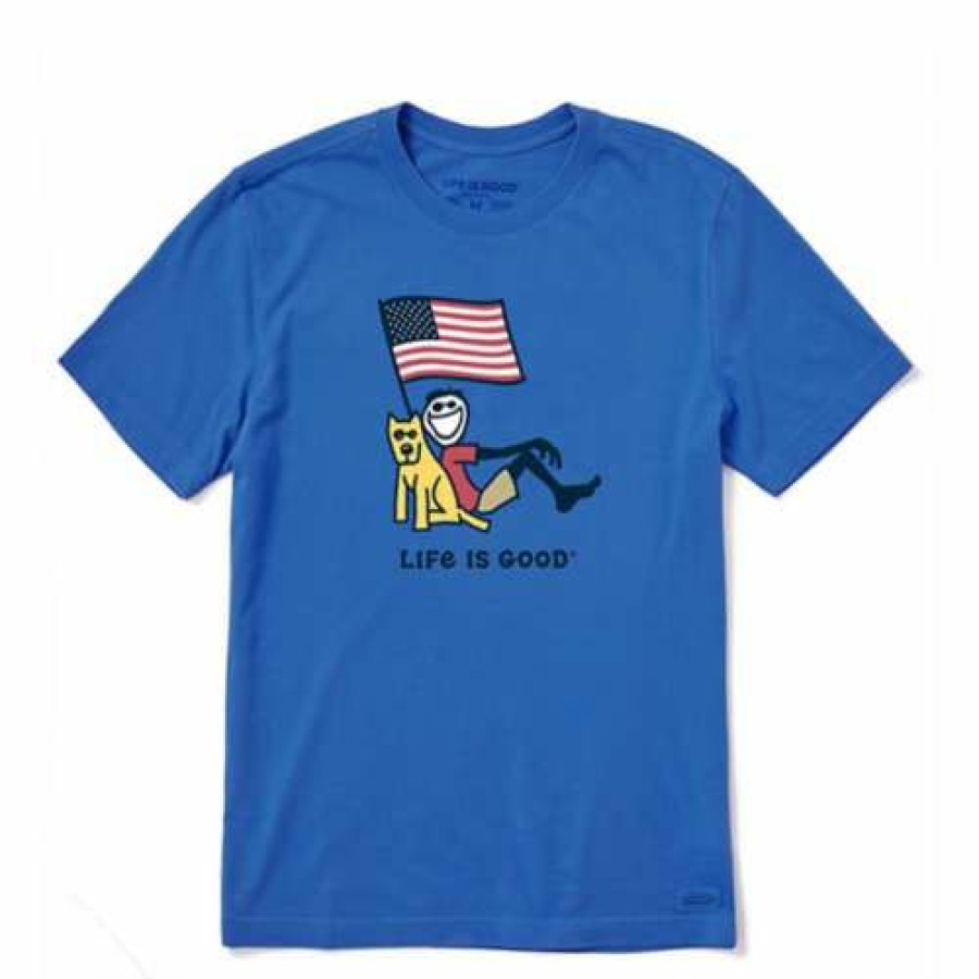 Clothing * | Coupon Shirts Men'S Life Is Good Jake & Rocket Usa Crusher T-Shirt Royal Blue