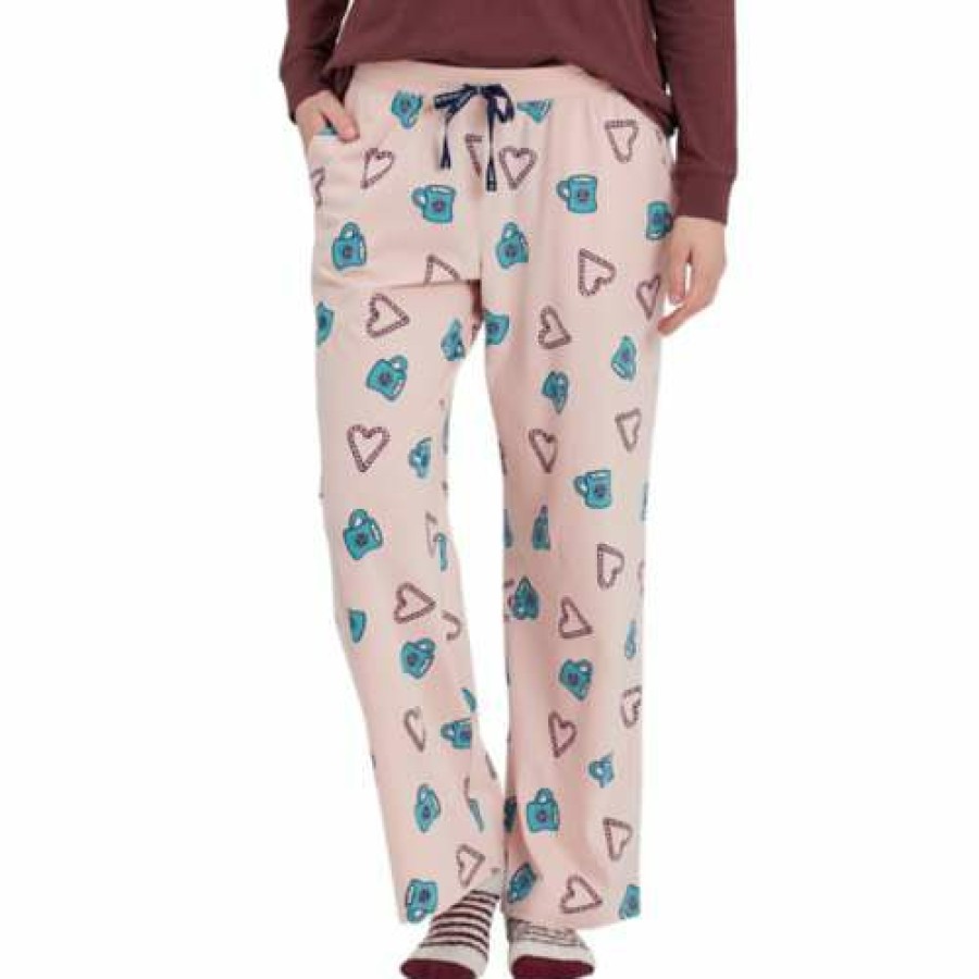 Clothing * | Top 10 Pajamas & Robes Women'S Life Is Good Holiday Cocoa And Candy Cane Sleep Pant Himalayan Pink