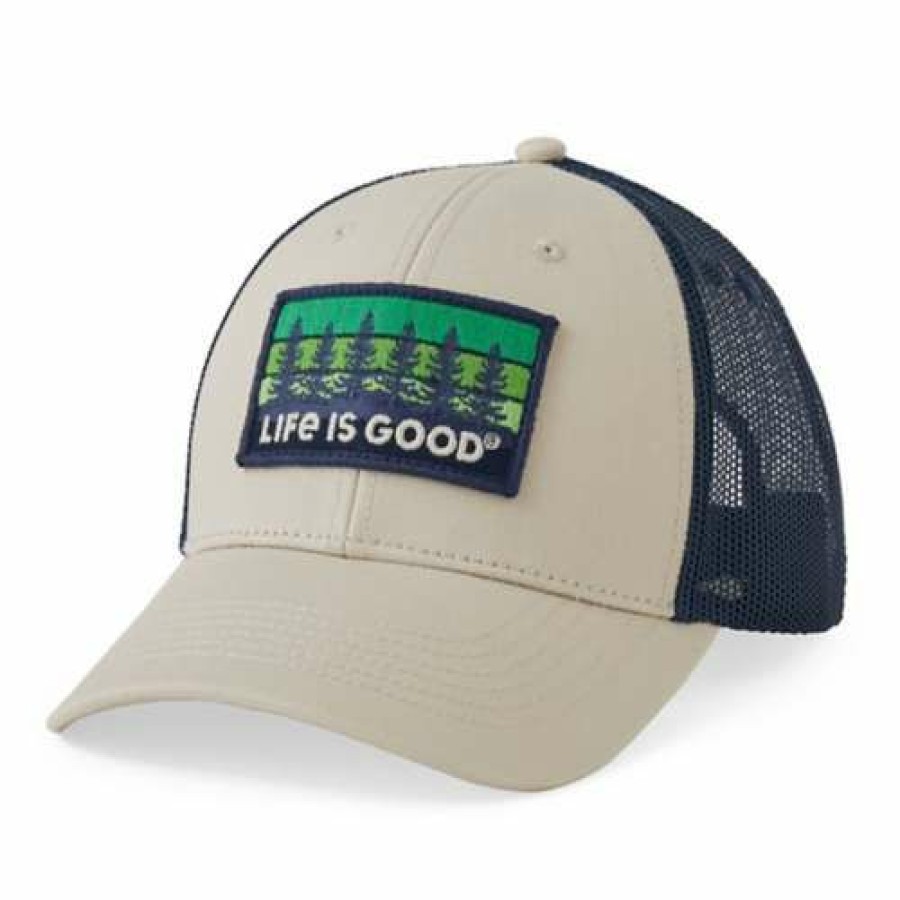 Accessories * | Best Sale Hats & Caps Men'S Life Is Good Tree Patch Hard Mesh Back Snapback Hat Bone