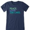 Clothing * | Flash Sale Shirts Women'S Life Is Good Peace Love The Lake Crusher Lite V-Neck T-Shirt Darkest Blue