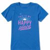 Clothing * | Best Sale Shirts Women'S Life Is Good Beach Happy Place Crusher T-Shirt Royal Blue