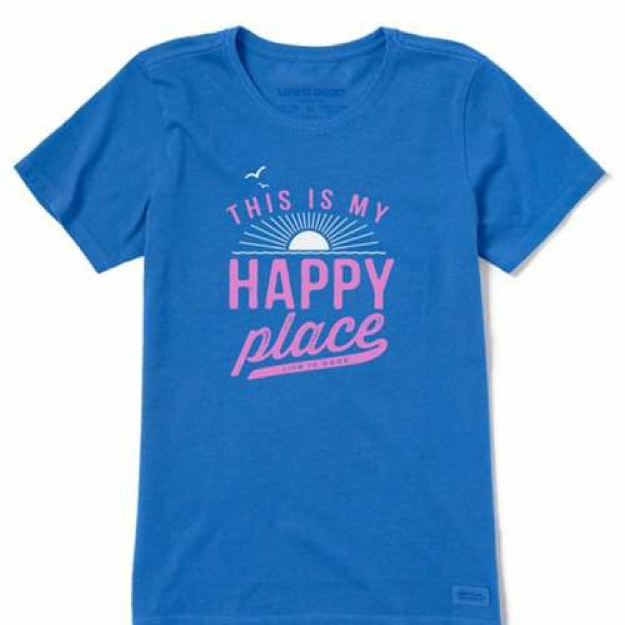 Clothing * | Best Sale Shirts Women'S Life Is Good Beach Happy Place Crusher T-Shirt Royal Blue