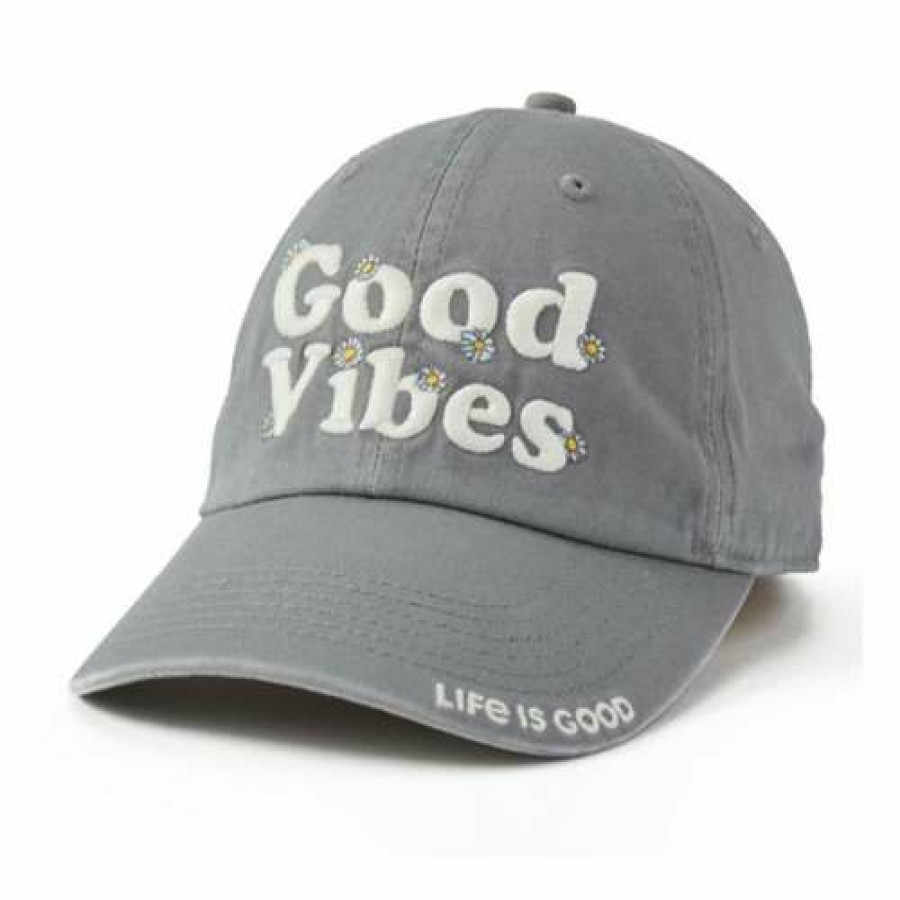 Accessories * | Promo Hats & Caps Women'S Life Is Good Good Vibes Daisies Chill Adjustable Hat Slate Gray