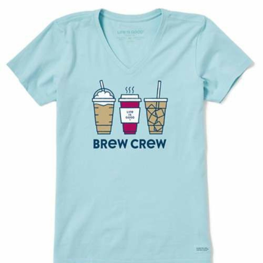 Clothing * | Top 10 Shirts Women'S Life Is Good Brew Crew Crusher-Lite V-Neck T-Shirt Beach Blue